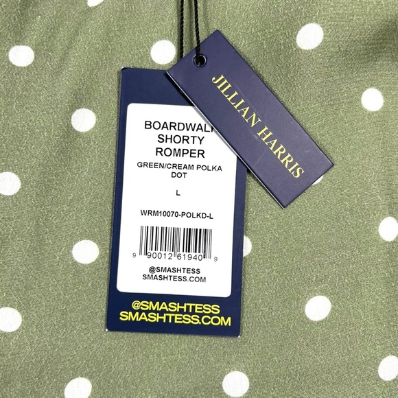 Smash + Tess Green and Cream Polka Dot Boardwalk Shorty Romper Size Large - Picture 5 of 5